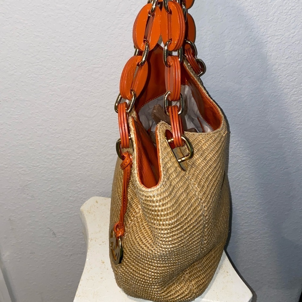 Michael Kors Lillie Woven Shoulder Bag - Orange Tan - Picture 5 of 10